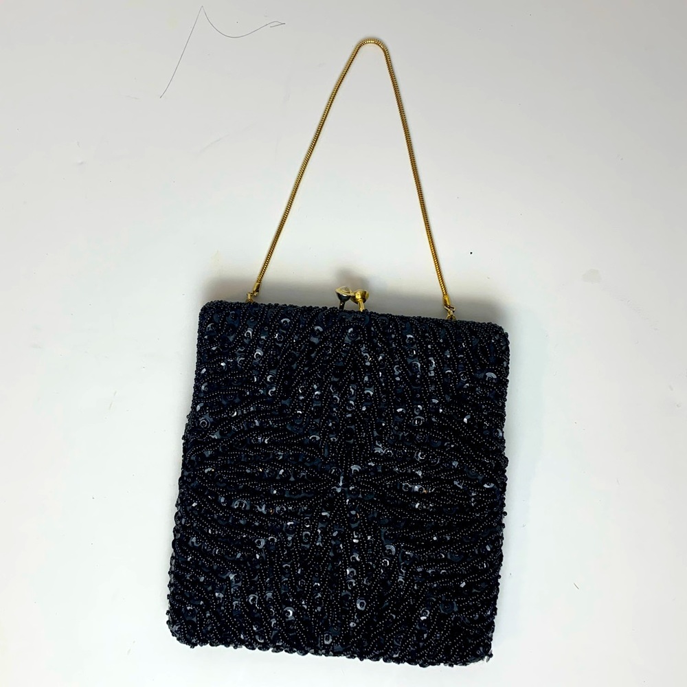 Black Beaded Purse With Chain - Picture 2 of 6